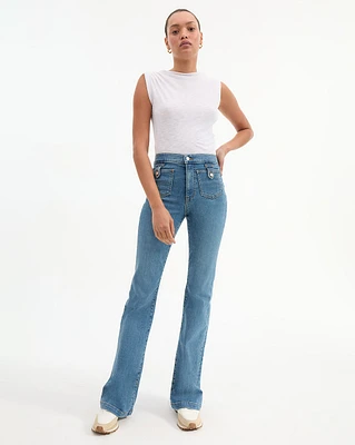 Beverly High Rise Skinny Flare Jeans in Blue Denim | Veronica Beard