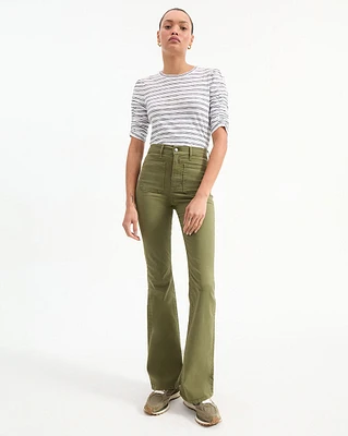 Beverly Skinny Flare Twill Pants in Army Green | Veronica Beard