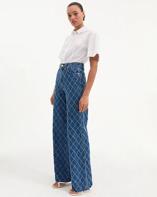Taylor Diamond Printed Wide-Leg Jeans in Blue | Veronica Beard