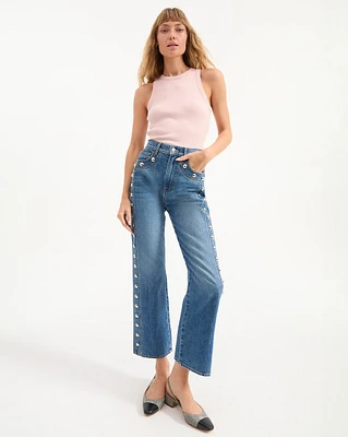 Dylan Studded Straight-Leg Jean in Blue Denim | Veronica Beard