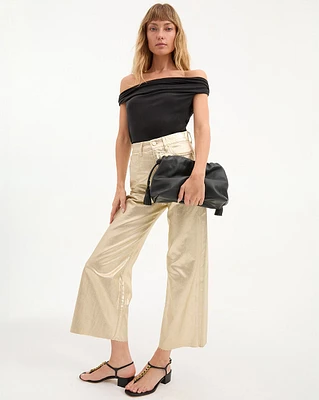 Taylor Cropped High Rise Wide Leg Jean in Gold | Veronica Beard