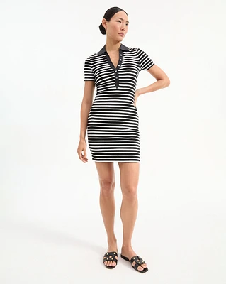 Bailey Striped Polo Dress in Black & White | Veronica Beard