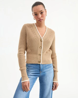 Beatrice Cotton Cardigan in Beige | Veronica Beard