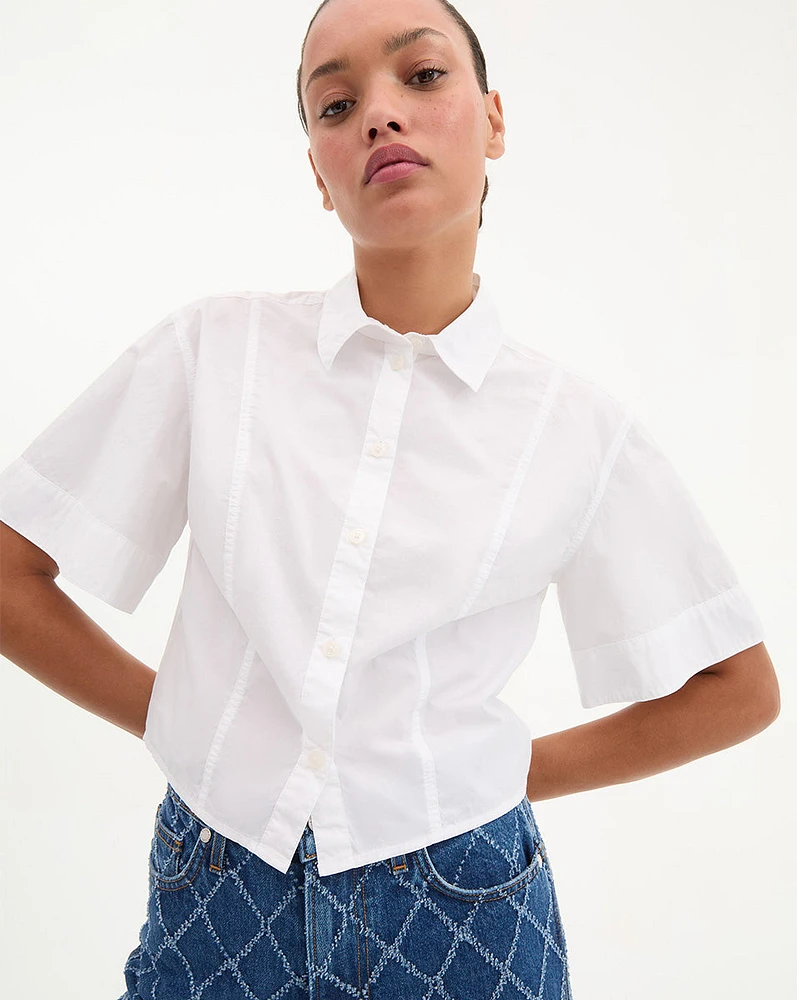 Claire Cropped Shirt in White | Veronica Beard