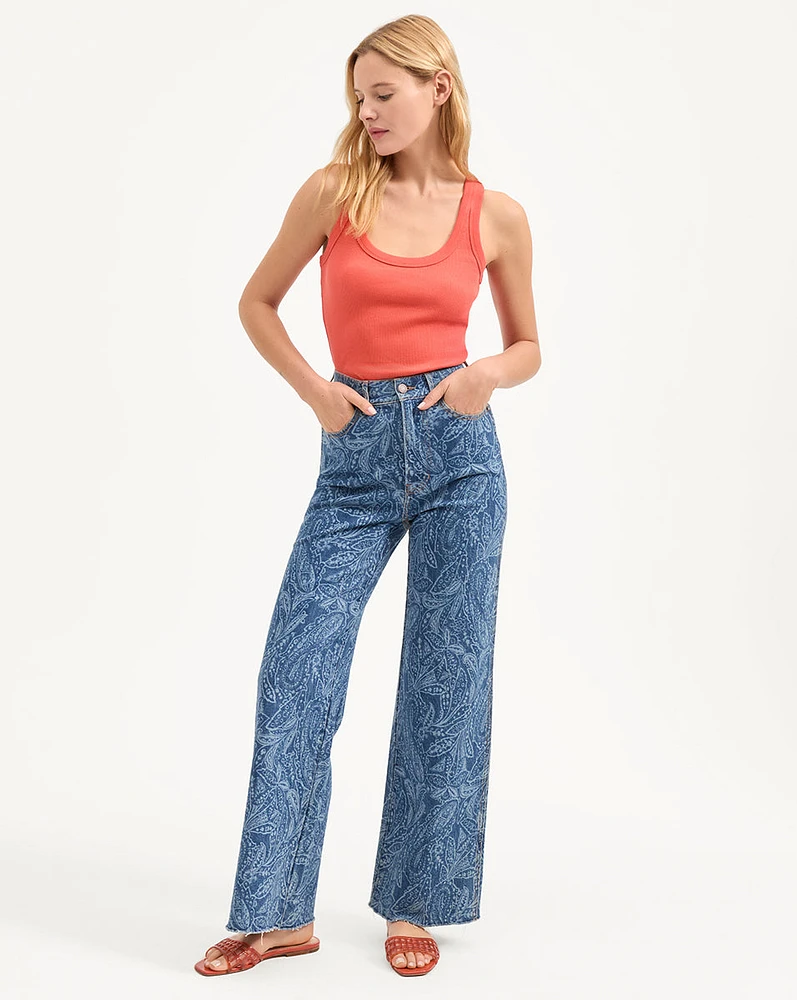 Taylor Paisley Printed Wide-Leg Jean in Atlantic Paisley | Veronica Beard