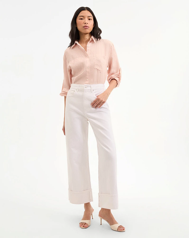 Taylor Cuffed Cropped Wide-Leg Jean in White | Veronica Beard