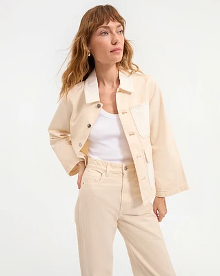 Dahl Cropped Chore Jacket in Neutral Colorblock | Veronica Beard