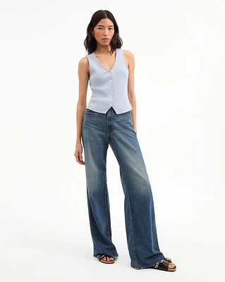 Kasey Mid Rise Wide Leg Jeans in Mid-Wash Denim | Veronica Beard