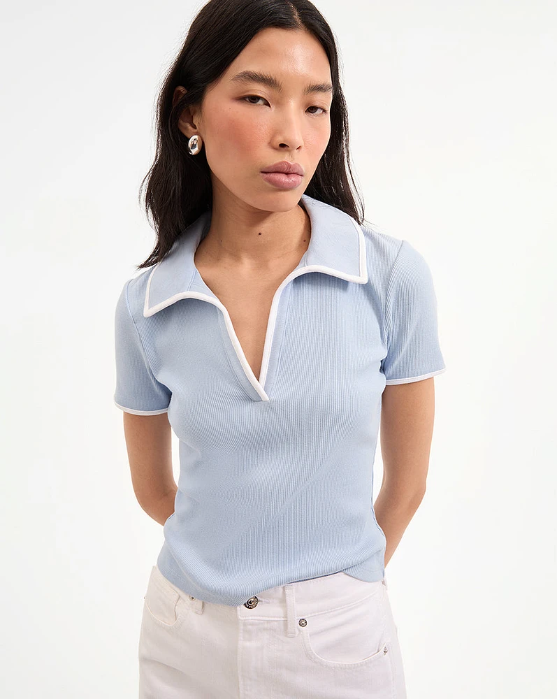 Kearney Tee With Contrast Piping in Bluebell | Veronica Beard