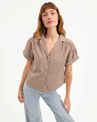 Ilene Gingham Button-Down Shirt in Light Chicory/White | Veronica Beard