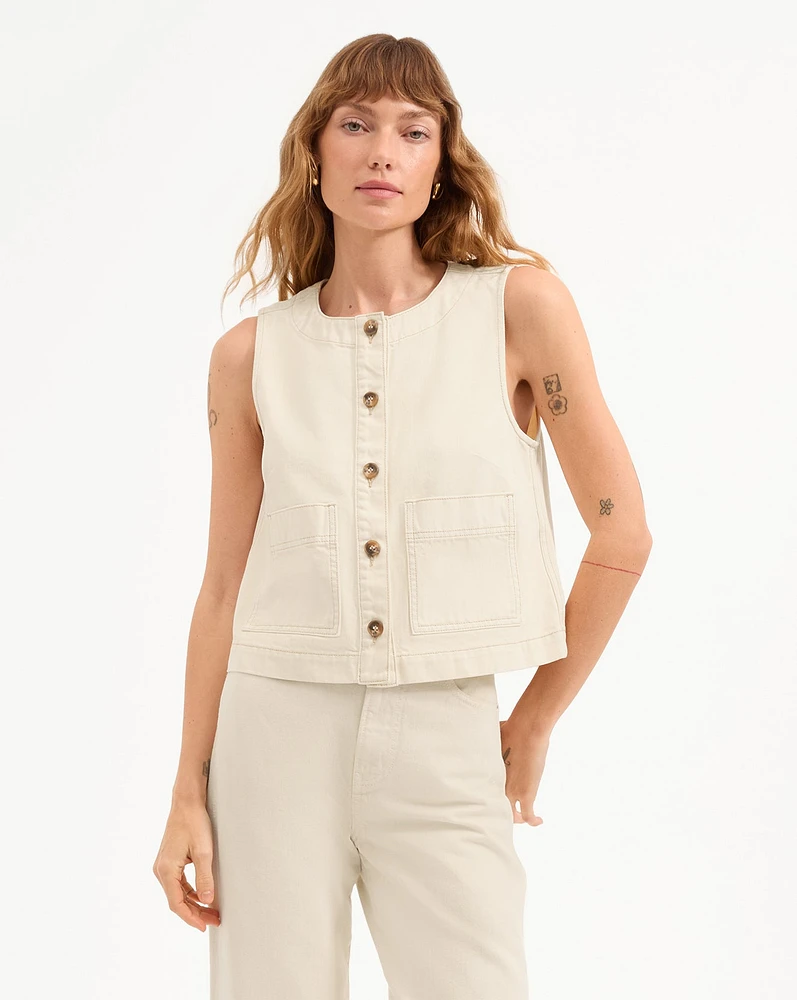 Ording Denim Vest in Ecru | Veronica Beard