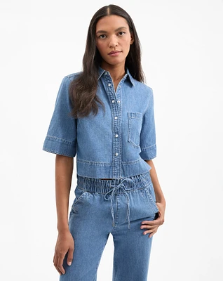 Spruce Denim Button-Down Shirt in Amethyst Frost | Veronica Beard