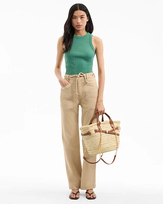 Heather Straight-Leg Twill Pant in Stone Khaki | Veronica Beard
