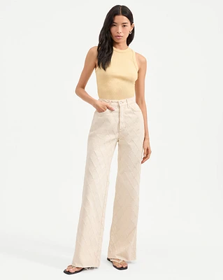 Taylor Diamond Printed Wide-Leg Jean in Ecru | Veronica Beard