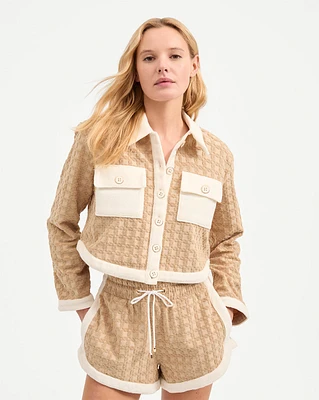 Zariah Cropped Cardigan in Stone Khaki | Veronica Beard