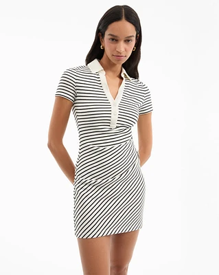 Lanier Striped Polo Dress in Dove/Black | Veronica Beard