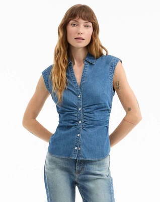Sera Ruched Denim Shirt in Serendipity | Veronica Beard