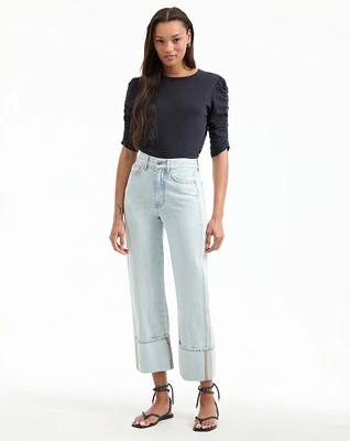 Dylan Cuffed Straight-Leg Jean in Pale Stone | Veronica Beard