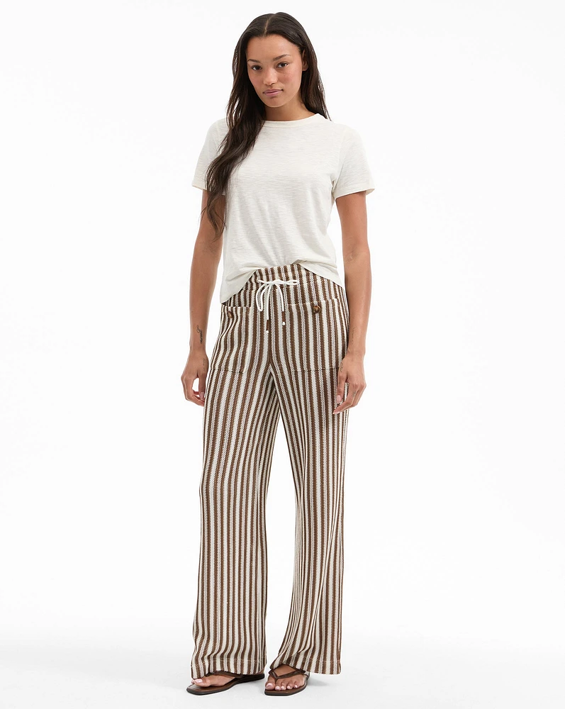 Zosia Knit Pant in White/Brown | Veronica Beard
