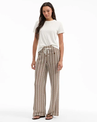 Zosia Knit Pant in White/Brown | Veronica Beard
