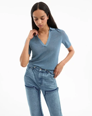 Issa Knit Polo in Lake Mist | Veronica Beard