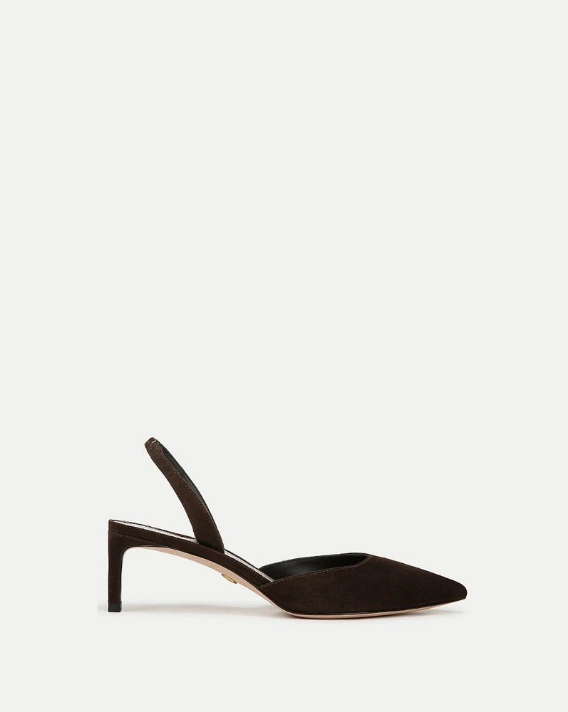 Caroline Suede Slingback Pump in Dark Brown | Veronica Beard