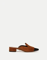 Cecile Suede Cap-Toe Mule in Caramel/Black | Veronica Beard