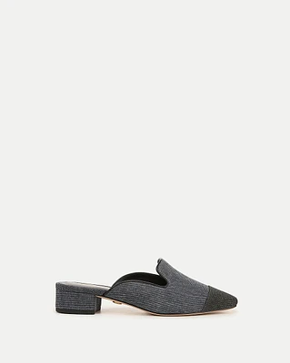 Cecile Denim Cap-Toe Mule Denim Blue/Black | Veronica Beard