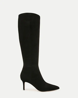 Lisa Suede Mid-Heel Tall Boot on Black | Veronica Beard