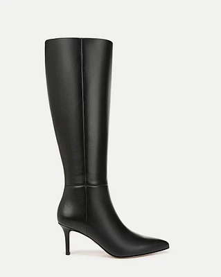 Lisa Leather Mid-Heel Tall Boot in Black | Veronica Beard