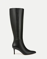 Lisa Leather Mid-Heel Tall Boot in Black | Veronica Beard