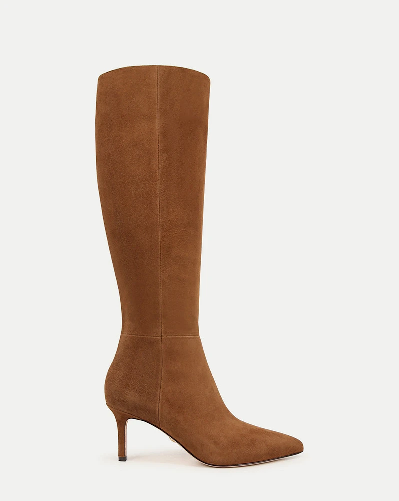 Lisa Suede Mid-Heel Tall Boot in Chestnut | Veronica Beard