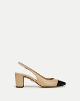 Cecile Leather Cap-Toe Slingback Pump in Natural/Black | Veronica Beard