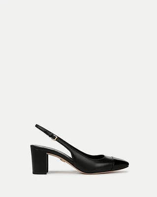 Cecile Leather Cap-Toe Slingback Pump in Black| Veronica Beard