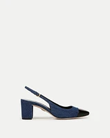 Cecile Denim Cap-Toe Slingback Pump in Denim Blue/Black | Veronica Beard