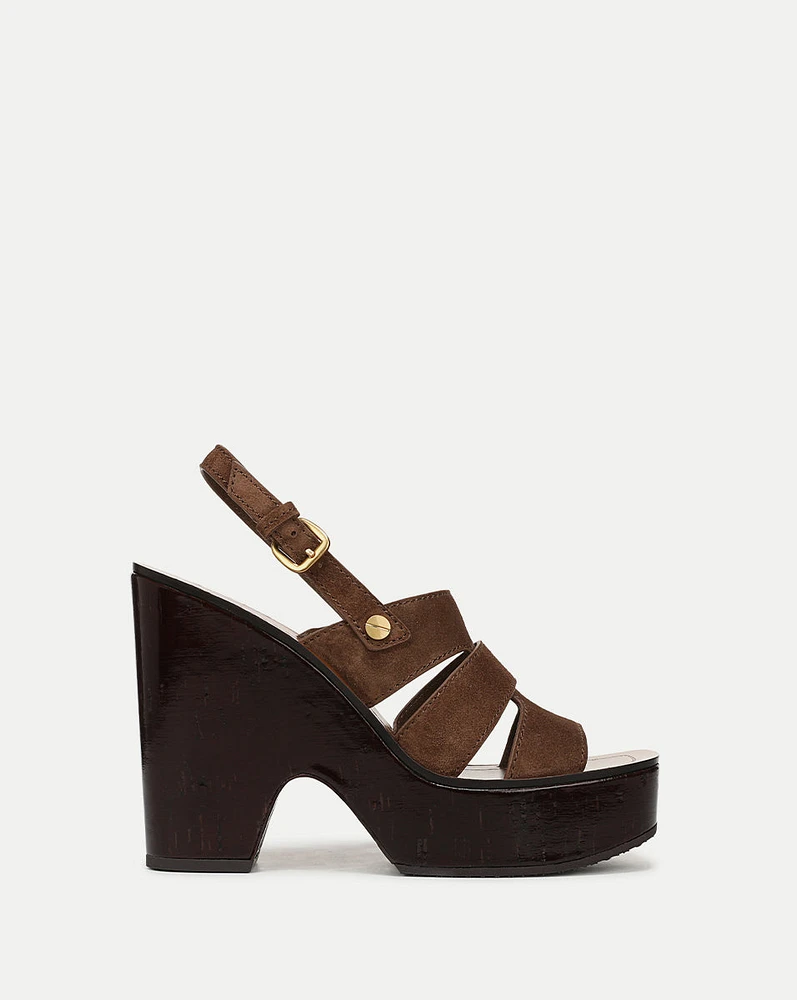 Peony Suede Platform Sandal in Cedar | Veronica Beard