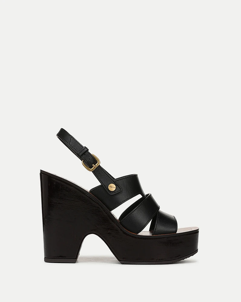 Peony Leather Platform Sandal in Black | Veronica Beard