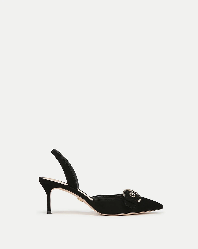 Roxy Suede Slingback Pump in Black | Veronica Beard