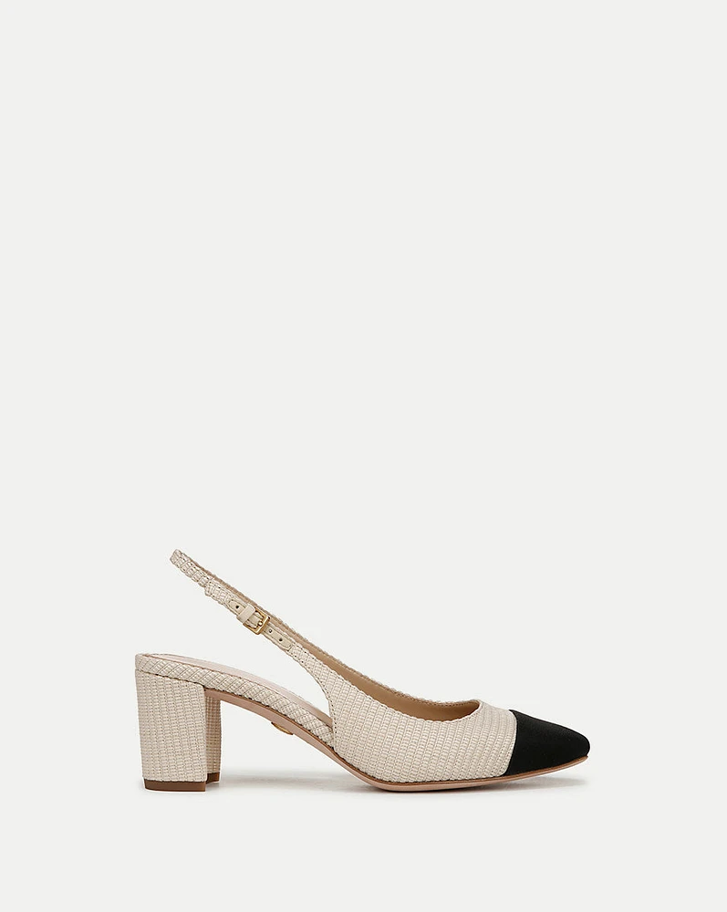 Cecile Raffia Cap-Toe Slingback Pump in Beige/Black | Veronica Beard