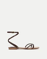 Allegra Leather Ankle-Wrap Sandal in Cedar | Veronica Beard