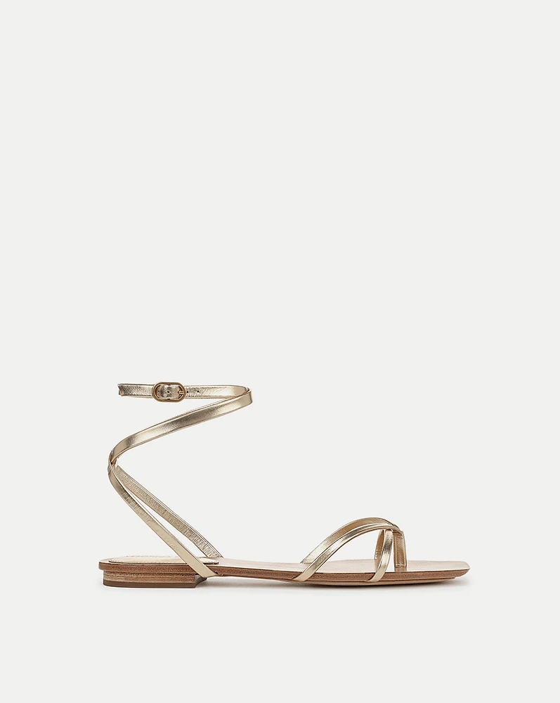 Allegra Metallic Ankle-Wrap Sandal in Gold | Veronica Beard