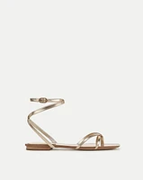 Allegra Metallic Ankle-Wrap Sandal in Gold | Veronica Beard