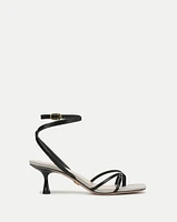 Caterina Leather Ankle-Wrap Sandal in Black | Veronica Beard