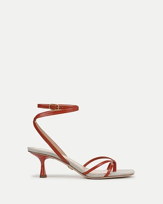 Caterina Leather Ankle-Wrap Sandal in Persimmon | Veronica Beard