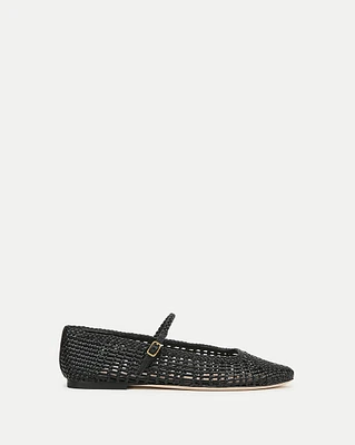 Ellie Woven-Leather Flat in Black | Veronica Beard