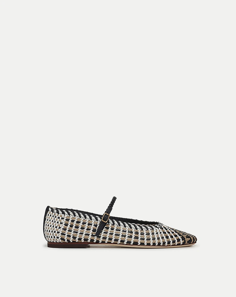 Ellie Woven-Leather Flat in Navy/White | Veronica Beard