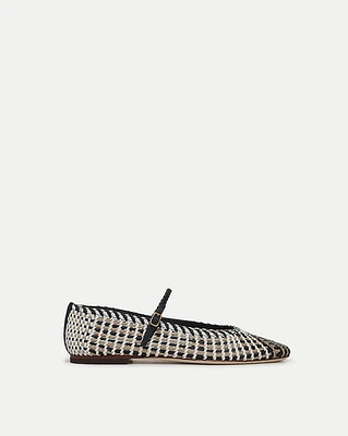 Ellie Woven-Leather Flat in Navy/White | Veronica Beard
