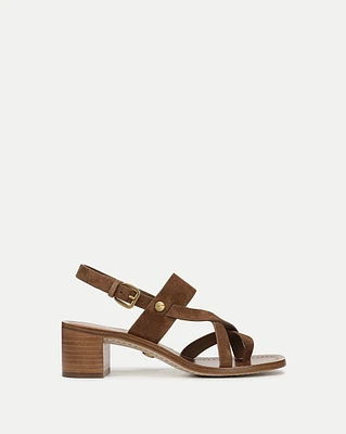 Elodie Suede Block-Heel Sandal in Hazelwood | Veronica Beard