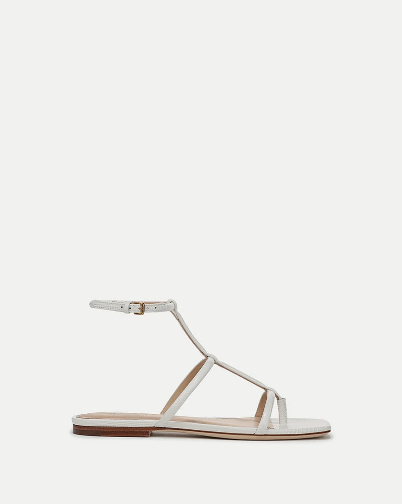 Marbella Lizard-Embossed Sandal in White | Veronica Beard