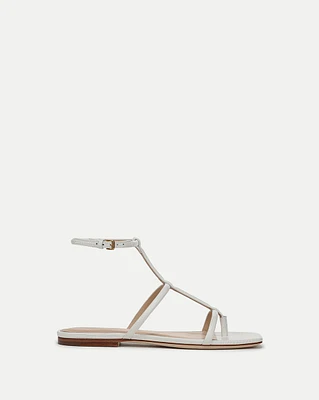 Marbella Lizard-Embossed Sandal in White | Veronica Beard